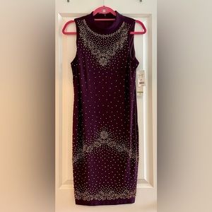 NWT Purple Cocktail Dress with Gold Beads